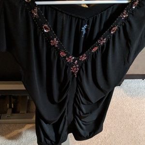 Short Sleeved Blouse w/ Purple Glass Embellishment